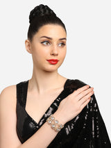 Women's Gold Tone Double Layered Austrian Diamonds & Artificial Stones Embellished Ethnic Bracelet-ZPFK16931