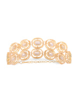 Women's Gold Tone Double Layered Austrian Diamonds & Artificial Stones Embellished Ethnic Bracelet-ZPFK16931