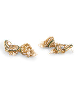 Women's Gold Tone and Green Enamel Kundan Artificial Stones with Pearls Drop Bridal Necklace Earring and Maangtikka Set