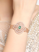 Women's Green Rose Gold Dazzling Cubic Zirconia Contemporary Bracelet