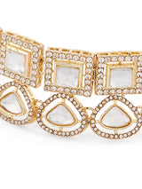Women's Gold Tone Austrian Diamonds Artificial Stones Bridal Choker Necklace Earring & Maangtikka Set