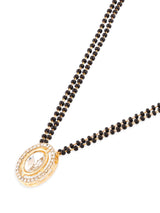 Women's Gold Tone Austrian Diamonds Embellished Round Shape Beaded Mangalsutra & Earring Set-ZPFK17077