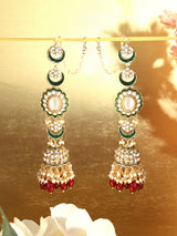 Women's Red and Green Kundan Dazzling Artificial Beads Ethnic Jhumka Earring