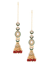 Women's Red and Green Kundan Dazzling Artificial Beads Ethnic Jhumka Earring