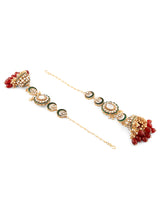 Women's Red and Green Kundan Dazzling Artificial Beads Ethnic Jhumka Earring