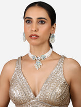 Women's Turquoise Blue Multistrand Artificial Stones Choker Necklace & Earring Set-ZPFK17093