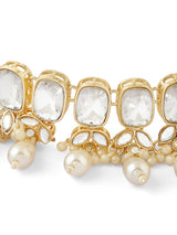 Women's Gold Tone Dazzling Stones Beads Choker Necklace Earring Maangtikka Set-ZPFK17116