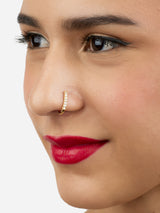 Women's Gold Tone Cubic Zirconia Embellished Contemporary Brass Clip On Nose Pin-ZPFK17173