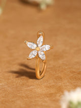 Women's Gold Tone Cubic Zirconia Flower Contemporary Brass Clip On Nose Pin-ZPFK17174