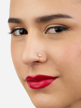 Women's Gold Tone Cubic Zirconia Flower Contemporary Brass Clip On Nose Pin-ZPFK17174