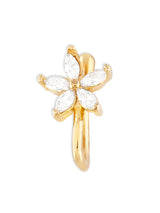 Women's Gold Tone Cubic Zirconia Flower Contemporary Brass Clip On Nose Pin-ZPFK17174