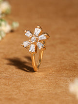 Women's Gold Tone Cubic Zirconia Flower Contemporary Brass Clip On Nose Pin-ZPFK17179