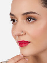 Women's Gold Tone Cubic Zirconia Flower Contemporary Brass Clip On Nose Pin-ZPFK17179