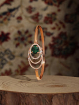 Women's Green Stone Rose Gold Tone Dazzling Cubic Zirconia Brass Kada Bracelet