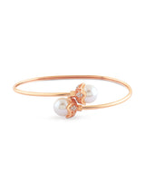 Women's Rose Gold Tone Dazzling Cubic Zirconia and Pearls Embellished Brass Kada Style Bracelet