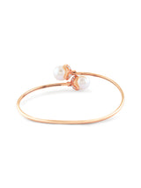 Women's Rose Gold Tone Dazzling Cubic Zirconia and Pearls Embellished Brass Kada Style Bracelet