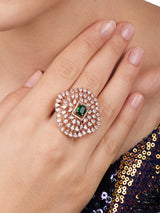 Women's Green Dazzling Cubic Zirconia Embellished Contemporary Brass Adjustable Ring-ZPFK17186