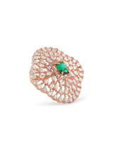 Women's Green Dazzling Cubic Zirconia Embellished Contemporary Brass Adjustable Ring-ZPFK17186