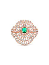Women's Green Dazzling Cubic Zirconia Embellished Contemporary Brass Adjustable Ring-ZPFK17186