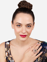 Women's Green Dazzling Cubic Zirconia Embellished Contemporary Brass Adjustable Ring-ZPFK17186