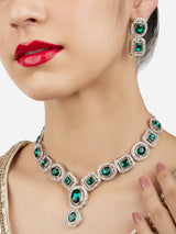 Women's Green Stones and Dazzling Austrian Diamonds Embellished Necklace and Earring Set