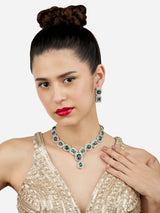 Women's Green Stones and Dazzling Austrian Diamonds Embellished Necklace and Earring Set