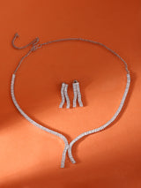 Women's Silver Tone Dazzling Diamonds Embellished Contemporary Necklace Earring Set-ZPFK17228