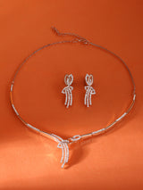 Women's Rose Gold Tone Cubic Zirconia Embellished Contemporary Brass Necklace Earring Set-ZPFK17230