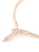 Women's Rose Gold Tone Cubic Zirconia Embellished Contemporary Brass Necklace Earring Set-ZPFK17230