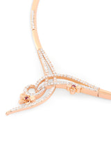 Women's Rose Gold Tone Cubic Zirconia Embellished Contemporary Brass Necklace Earring Set