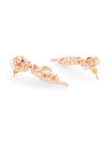 Women's Rose Gold Tone Cubic Zirconia Embellished Contemporary Brass Necklace Earring Set