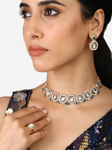 Women's Green Stones Dazzling Austrian Diamonds Necklace Earring & Ring Set