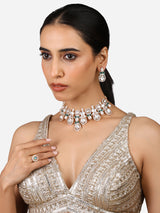 Women's Green Stones Dazzling Austrian Diamonds Rajwada Necklace Earring & Ring Set