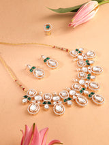 Women's Green Stones Dazzling Austrian Diamonds Rajwada Necklace Earring & Ring Set