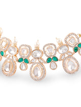 Women's Green Stones Dazzling Austrian Diamonds Rajwada Necklace Earring & Ring Set
