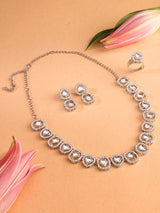 Women's Silver Tone Dazzling Austrian Diamonds Contemporary Necklace Earring and Ring Set