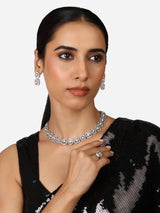 Women's Silver Tone Dazzling Austrian Diamonds Contemporary Necklace Earring and Ring Set