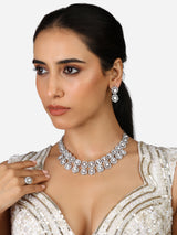 Women's Silver Tone Dazzling Austrian Diamonds Necklace Earring and Ring Set