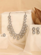 Women's Silver Tone Dazzling Austrian Diamonds Necklace Earring and Ring Set