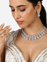 Women's Silver Tone Dazzling Austrian Diamonds Necklace Earring and Ring Set