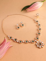 Women's Green Stones Austrian Diamonds Kundan Necklace Earrings & Ring Set