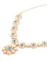 Women's Green Stones Austrian Diamonds Kundan Necklace Earrings & Ring Set