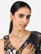 Women's Green Stones Austrian Diamonds Kundan Necklace Earrings & Ring Set