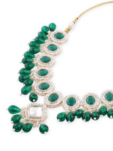 Women's Green Stones Beads Embellished Necklace Earring & Maangtikka Set