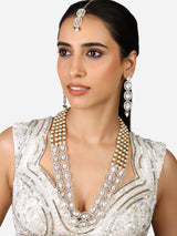 Women's Multistrand Beaded Long Dazzling Stones Necklace Earring & Maangtikka Set-ZPFK17316