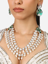 Women's Green Meenakari Dazzling Stones & Beads Layered Kundan Necklace & Earring Set-ZPFK17322