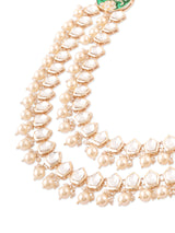 Women's Green Meenakari Dazzling Stones & Beads Layered Kundan Necklace & Earring Set-ZPFK17322