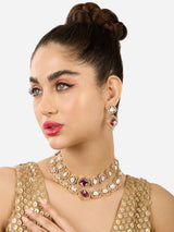 Women's Purple Stones Dazzling Austrian Diamonds Layered Choker Necklace and Earring Set