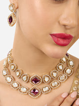 Women's Purple Stones Dazzling Austrian Diamonds Layered Choker Necklace and Earring Set