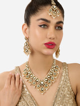 Women's Green Meenakari Kundan Bridal Choker Necklace Earring and Maangtikka Set